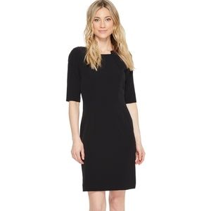 Tahari by ASL Women's Pintuck Neck Sleeved Sheath Dress Black Size 10